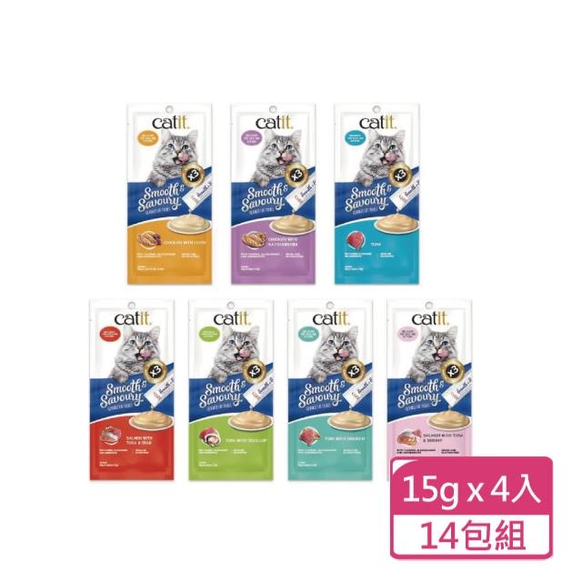 【CATIT 嘿卡堤】鮮溜肉泥 15gx4入/包；14包組(貓零食 貓肉泥 寵物零食)