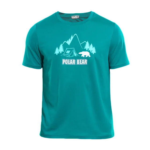 【POLAR BEAR 北極熊】男吸濕排汗網眼印花T恤-綠色(24T02)