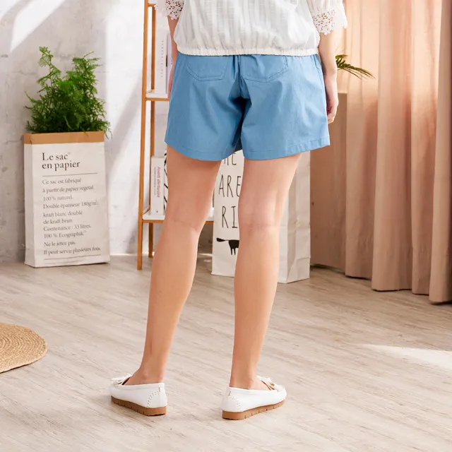 【CUMAR】休閒彈性短褲裙(藍 黑 卡/魅力商品)