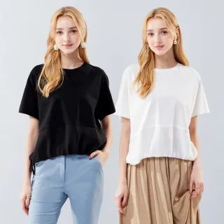 【MYVEGA 麥雪爾】MA高含棉天絲光感落肩抽繩上衣-共二色(女上衣/短袖/涼感/純棉/棉T)