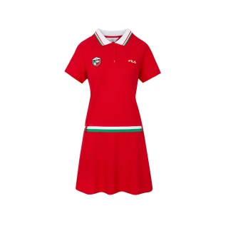 【FILA官方直營】#榮耀巴黎 女短袖洋裝-紅色(5DRY-1510-RD)