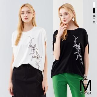 【MYVEGA 麥雪爾】MA涼感蝴蝶印花飛鼠袖寬鬆長版上衣-共二色(女上衣/涼感/寬鬆)