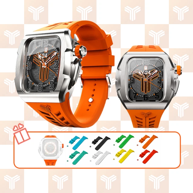 Y24 Quartz Watch 45mm 石英錶芯手錶 QWC-45 銀錶殼/橘錶帶(適用Apple Watch 45mm)