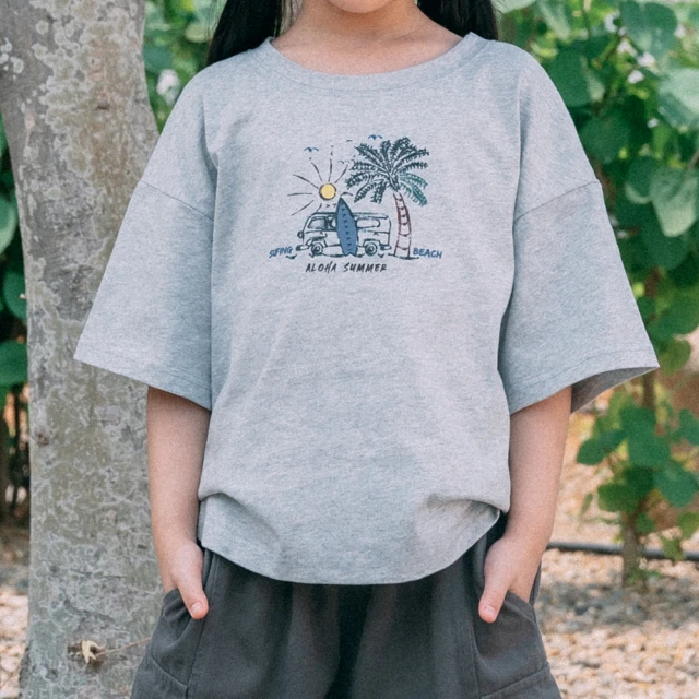 MANI 瑪尼 男女童歐美風夏季短袖上衣純棉圓領T恤(夏季男
