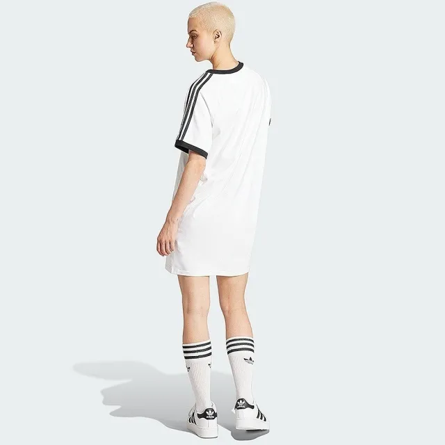 【adidas 愛迪達】3 S RGLN Dress 女 洋裝 長版上衣 運動 休閒 復古 三葉草 穿搭 白黑(IR8083)