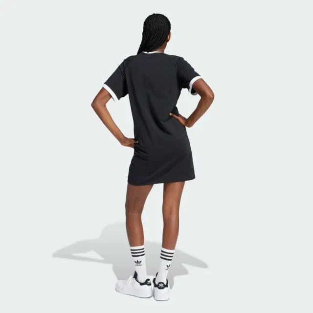 【adidas 愛迪達】3 S RGLN Dress 女 洋裝 長版上衣 運動 休閒 復古 三葉草 穿搭 黑白(IU2534)