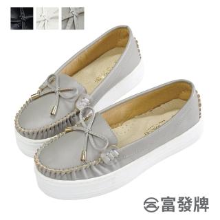 【FUFA Shoes 富發牌】蝴蝶結厚底休閒鞋-黑/白/灰 1DR83(女鞋/懶人鞋/厚底鞋/厚底懶人鞋/莫卡辛)