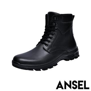 【ANSEL】真皮馬丁靴 厚底馬丁靴/真皮個性工裝百搭厚底休閒馬丁靴-男鞋(黑)