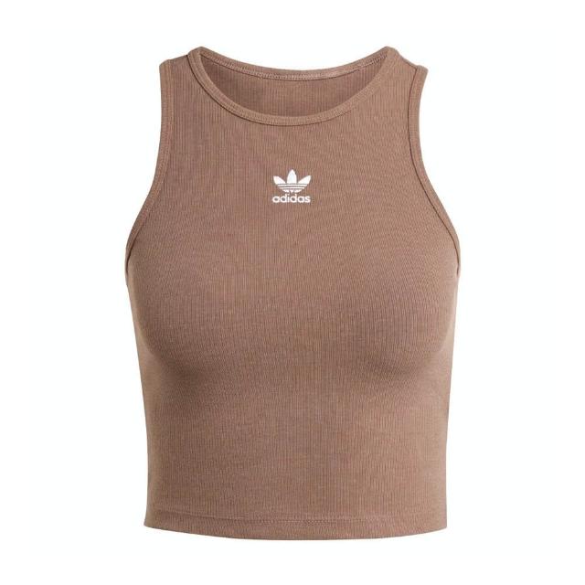 【adidas 愛迪達】Rib Tank 女 短版 背心 亞洲版 經典 三葉草 休閒 復古 羅紋 修身 穿搭 棕(IR5931)