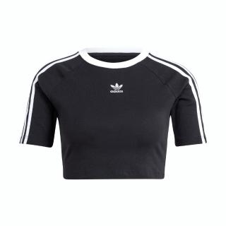 【adidas 愛迪達】3 S Baby Tee 女 短版 短袖 上衣 運動 休閒 復古 三葉草 修身 穿搭 黑(IU2532)