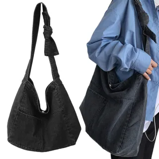 【文藝氣息】日系復古大容量水洗牛仔斜背包(肩背包 收納包 托特包 帆布包 書包 休閒