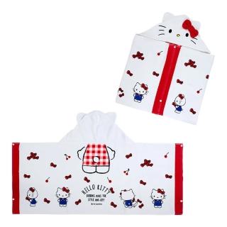 【SANRIO 三麗鷗】兒童用 純棉連帽浴巾 斗篷浴巾 連帽毛巾 Hello Kitty 凱蒂貓 櫻桃