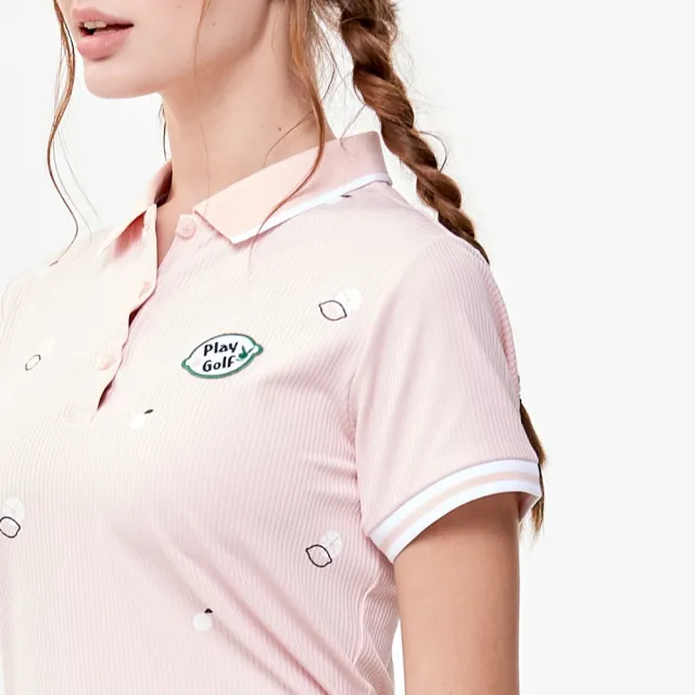 【PLAYBOY GOLF】女款清新檸檬印花短袖POLO衫-粉橘(吸濕排汗/高爾夫球衫/KA24128-23)