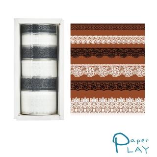 【Paper Play】透明膠帶 蕾絲膠帶/PET膠帶-輕奢復古浮光透明蕾絲主題6卷套組(03.黑白)