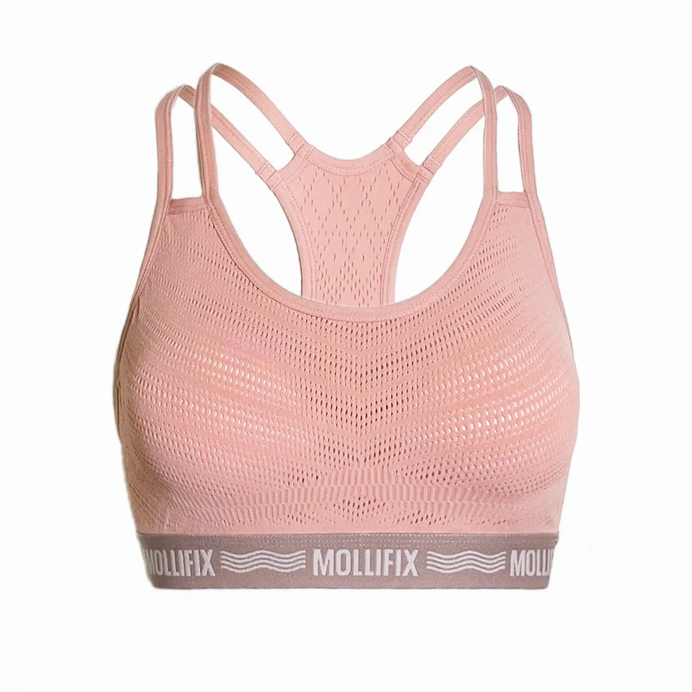 【Mollifix 瑪莉菲絲】A++活力雙肩織帶舒活BRA、瑜珈服、無鋼圈、開運內衣(粉橘)