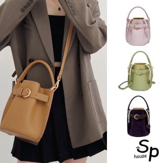 【Sp house】真皮 優雅知性全真牛皮單肩斜背手提女用水桶包(真皮包包 7色可選)