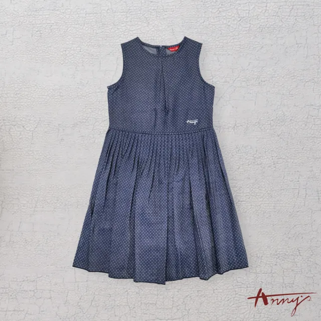 【ANNY’S 安妮公主】滿版點點腰間細百褶春夏款天絲棉無袖洋裝(1317藍色)