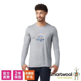【SmartWool官方直營】男塗鴉長袖/鏟雪車 淺灰色(美麗諾羊毛衣 防曬抗UV 吸濕排汗 抑菌抗臭 親膚透氣)