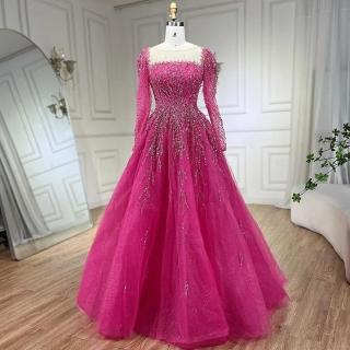 【女神婚紗禮服】優雅氣質串珠公主泡泡長袖方領背後綁帶A字晚禮服LA71915紫紅色(選美宴會敬酒 高階晚禮服)