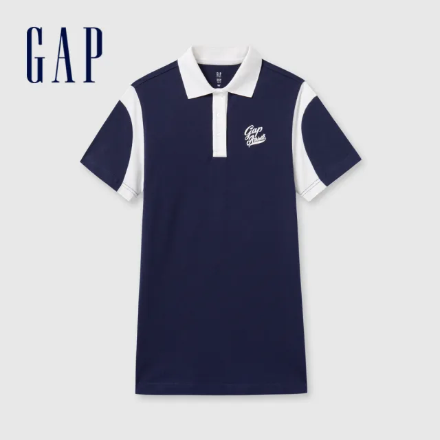 【GAP】女幼童裝 Logo小熊印花翻領短袖洋裝-粉色(466137)