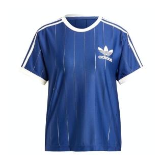 【adidas 愛迪達】3 Stripe Tee 女 短袖 上衣 運動 休閒 復古 三葉草 透視 穿搭 深藍(IR7466)