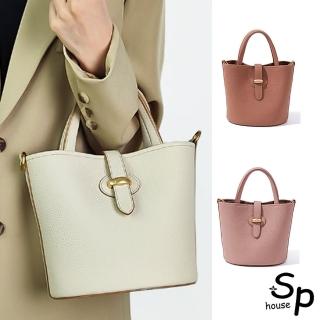 【Sp house】通勤OL全真牛皮單肩斜背手提女用子母包(4色可選)
