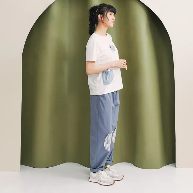 【Dailo】凌亂小狗工裝口袋短袖上衣(白 粉 綠)