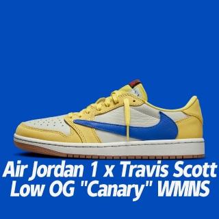 【NIKE 耐吉】休閒鞋 Air Jordan 1 x Travis Scott Low OG Canary WMNS 聯名款 倒鉤 黃藍 女鞋 DZ4137-700