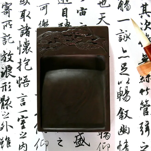 【中華筆莊】14.8cm 松鶴延年B(長方型原石硯台)
