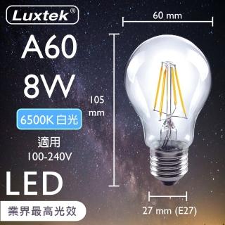 【Luxtek樂施達】買四送一 LED 球型燈泡 全電壓 8W E27 白光 5入(燈絲燈 仿鎢絲燈 同12W LED燈)
