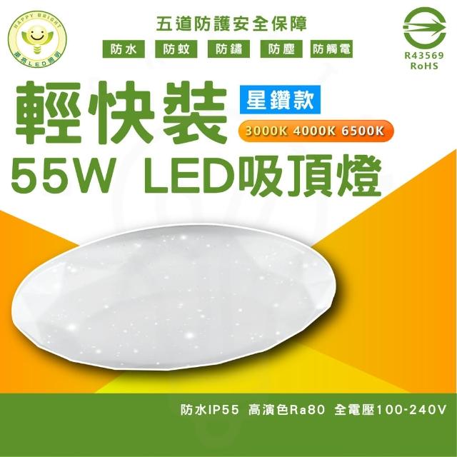 【HappyBright 樂亮】單入 55W 星鑽 LED 單色吸頂燈 無調光款(白光/中性光/黃光)