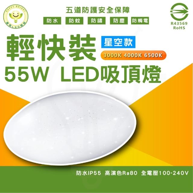 【HappyBright 樂亮】單入 55W 星空 LED 單色吸頂燈 無調光款(白光/中性光/黃光)