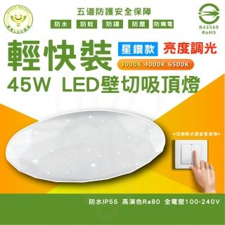 【HappyBright 樂亮】單入 45W 星鑽 LED 三段亮度調光吸頂燈 壁切款(單色亮度調整)