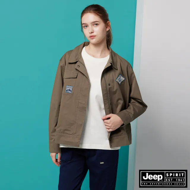 【JEEP】女裝 百搭貼布繡口袋外套(灰綠)