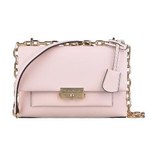 【Michael Kors】MK MICHAEL KORS Ceceru經典金釦壓印字母LOGO植物皮革扣式斜揹包(中/寶寶粉)