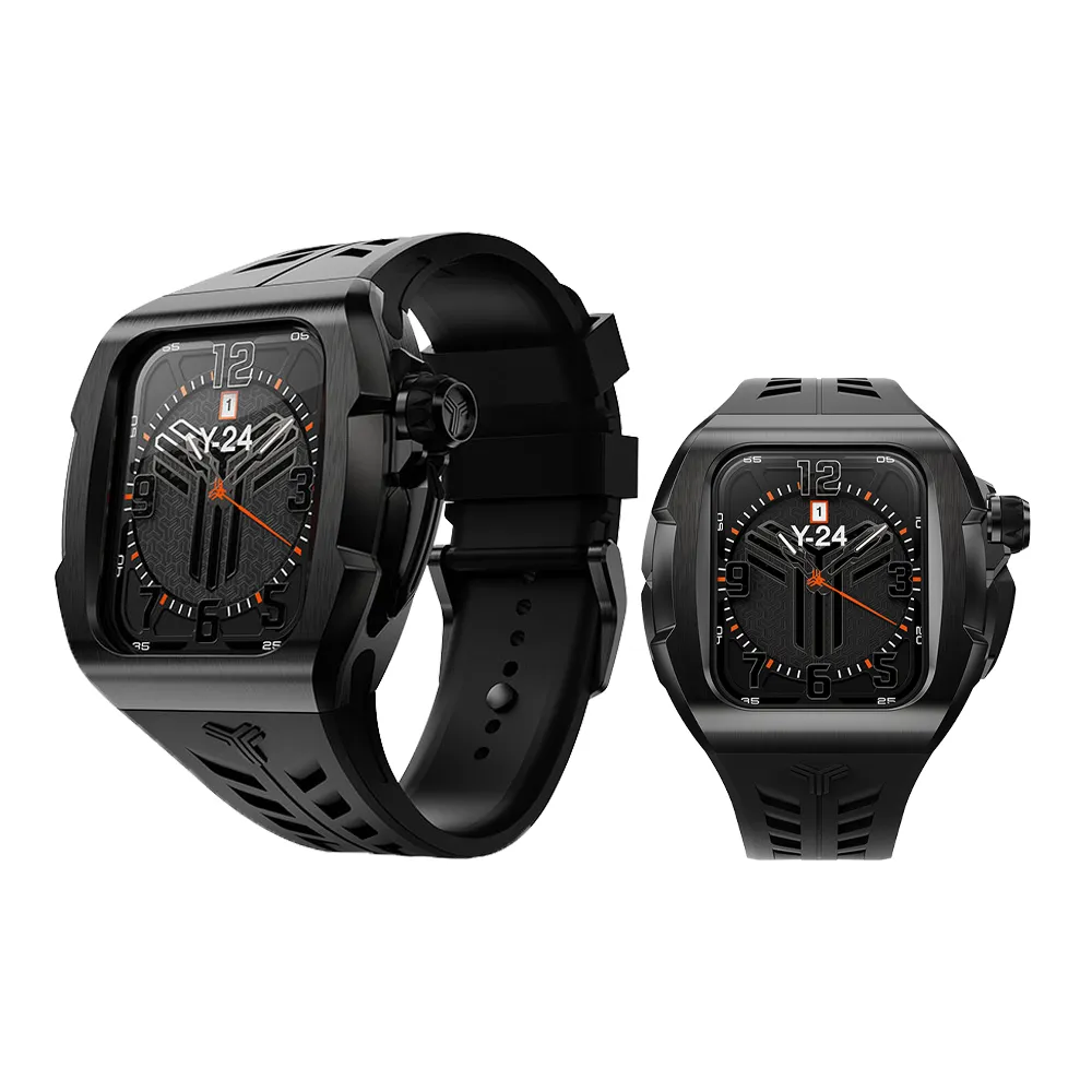 【Y24】Quartz Watch 45mm 石英錶芯手錶 QWC-45 黑錶殼/黑錶帶(適用Apple Watch 45mm)