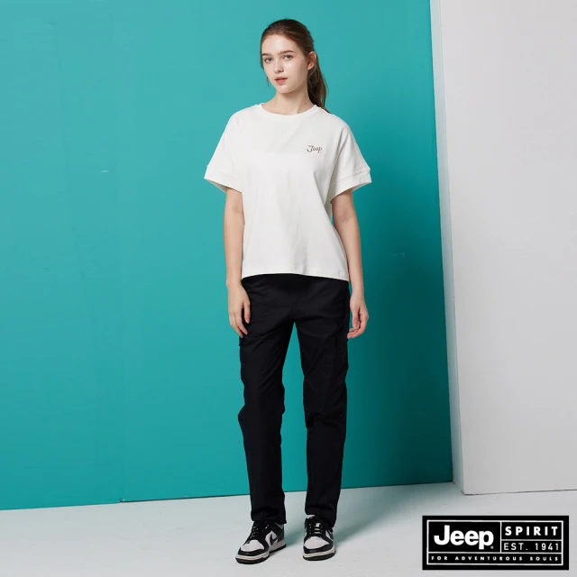 【JEEP】女裝 百搭休閒口袋長褲(黑)