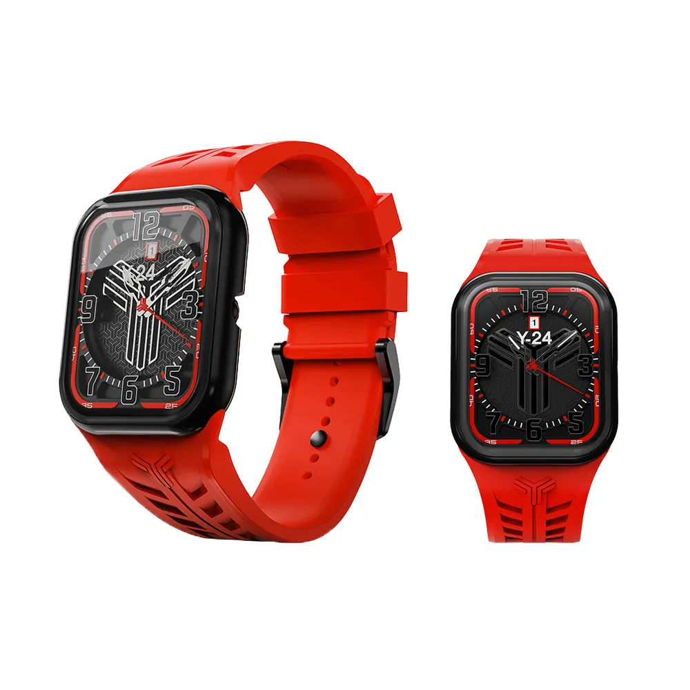 【Y24】Quartz Watch 45mm 石英錶芯手錶 QW-45 黑錶框/紅錶帶 無錶殼(適用Apple Watch 45mm)