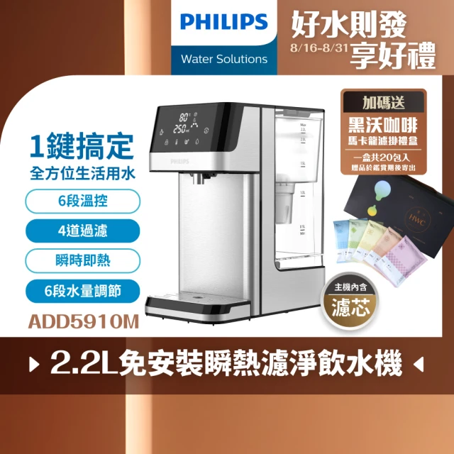 【Philips 飛利浦】2.2L免安裝瞬熱濾淨飲水機 ADD5910M(主機內含濾芯)