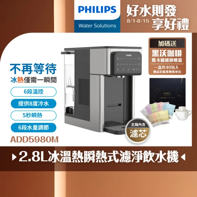 【Philips 飛利浦】2.8L冰溫熱瞬熱式濾淨飲水機ADD5980M(主機內含濾芯)