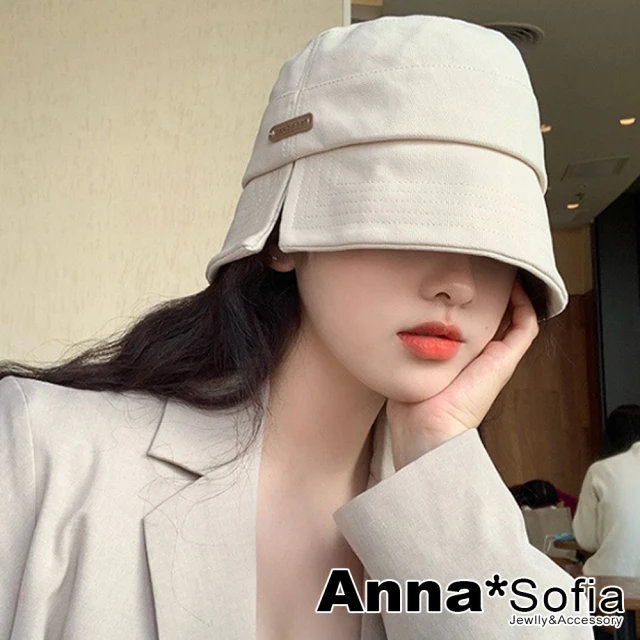 AnnaSofia 遮陽防曬漁夫帽盆帽鐘型帽-開叉設計英橢標 現貨(米杏系)