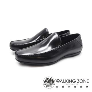【WALKING ZONE】男 方頭車縫樂福皮鞋 男鞋(亮黑色)