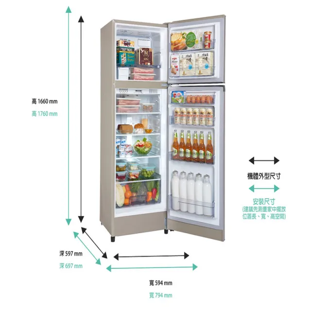 【SAMPO 聲寶】福利品-250公升變頻一級能效雙門冰箱(SR-C25D-Y9)