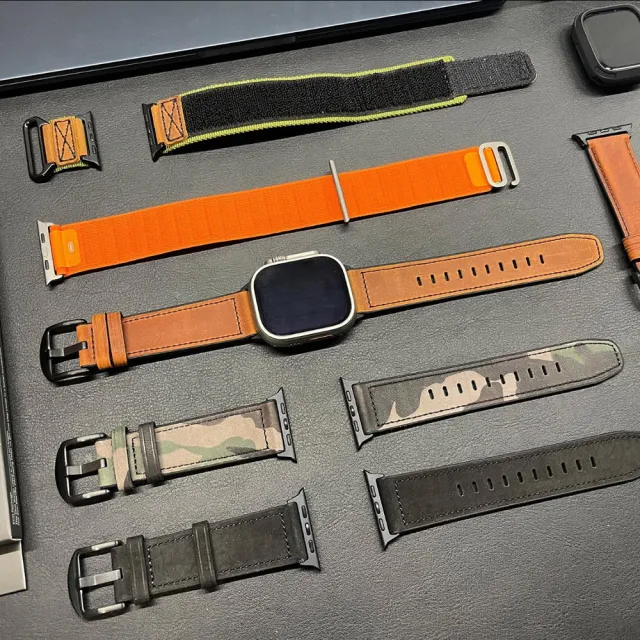 【Mifa】AppleWatch EDC-34戰術尼龍混搭真皮皮革運動錶帶42/44/45/49MM_適用1-9代(NASA logo授權軍規錶帶)