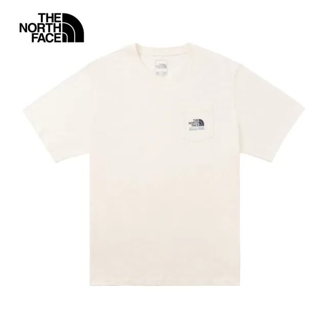 【The North Face】北面男女款米白色胸前LOGO口袋短袖T恤｜88G4QLI