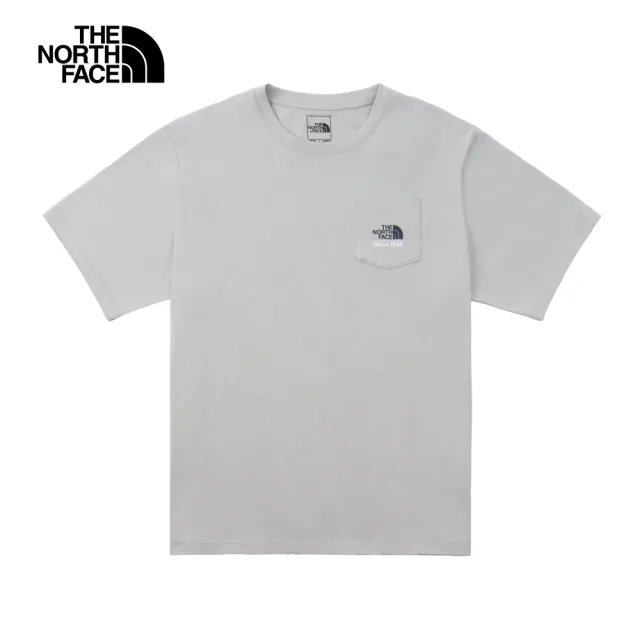 【The North Face】北面男女款灰色胸前LOGO口袋短袖T恤｜88G4A0M