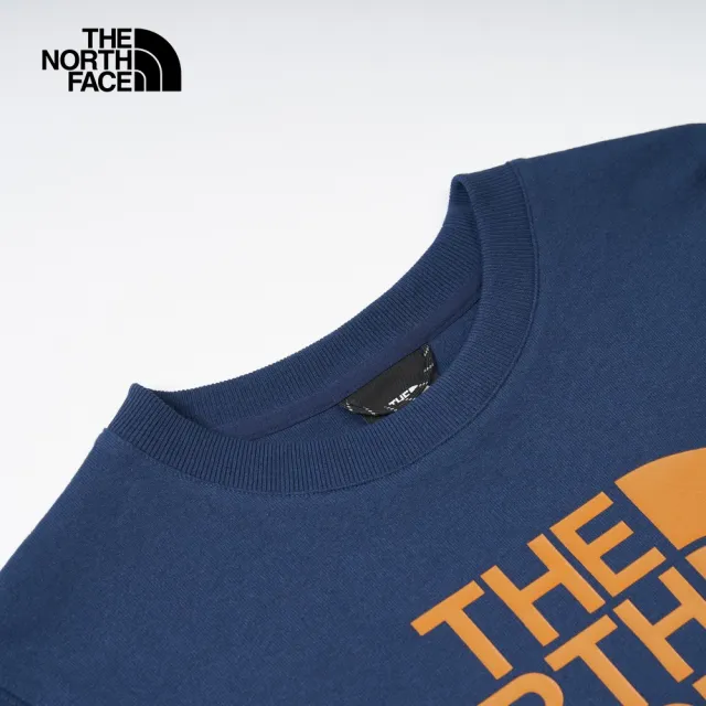 【The North Face】北面UE女款藍橘拼接大尺寸品牌LOGO短袖T恤｜886H8K2