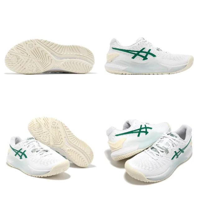【asics 亞瑟士】網球鞋 Gel-Resolution 9 女鞋 白 綠 吸震 穩定 運動鞋 亞瑟士(1042A246101)