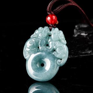 【Paiya 派亞】A貨翡翠藍水雙貔貅平安扣吊墜冰種玉石掛件男女玉器(過節送禮/交換禮物)