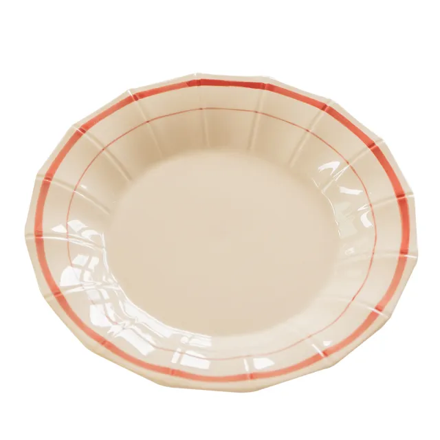 【MYUMYU 沐慕家居】韓式紅線條盤(陶瓷餐具 碗盤組 韓系碗 耐熱餐具 韓式餐具 可微波 可烘乾 圓盤)